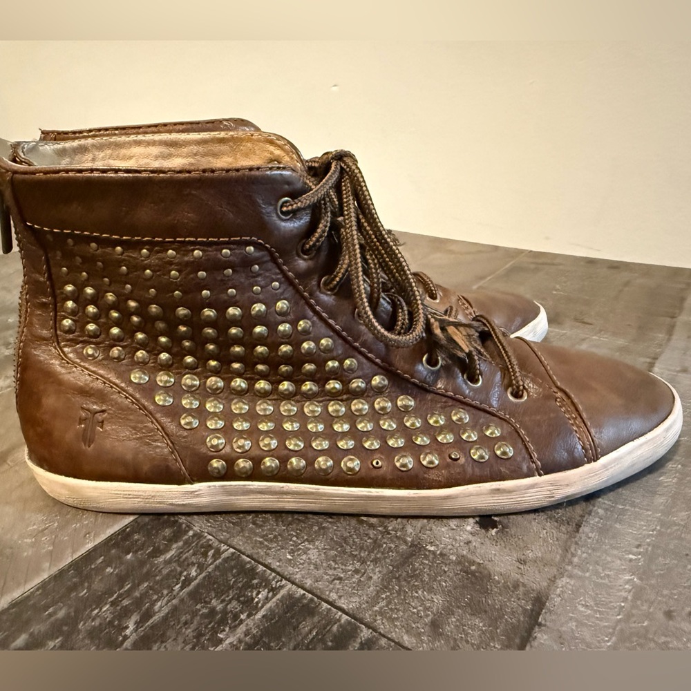 Frye Kira Studded High Top Sneakers Brown Leather Women’s‎ 10